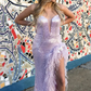 Sheath Sweetheart Light Blue Sequins Long Prom Dress with Feather nv639