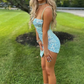 Light Blue Sequin Mini Tight Homecoming Dress with Slit nv724
