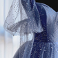 Blue Tulle Beading Long Prom Dresses, A-Line Evening Dresses nv875