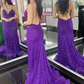 Purple V Neck Backless Sequins Long Prom Dresses, Open Back Purple Sequins Formal Evening Dresses nv785