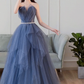 Blue sweetheart tulle long prom dress blue tulle formal dress nv881