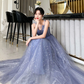 Blue Tulle Long Prom Dress, Blue Tulle Formal Dress nv598