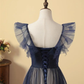Navy Blue Sparkling Tulle A-Line Prom Dress nv612