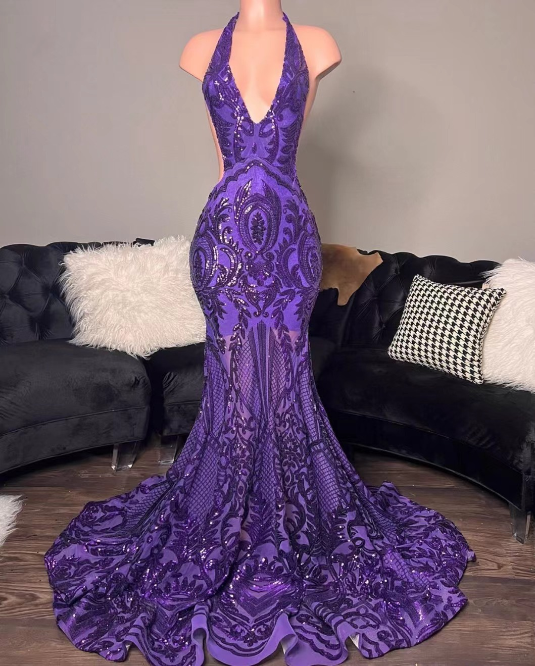 purple prom dresses, mermaid prom dresses, custom make evening dresses nv786