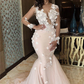 APPLIQUES MERMAID LACE PROM DRESSES V-NECK FORMAL GOWNS nv872