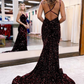 Blue Iridescent V-Neck Cross-Back Mermaid Long Prom Dress nv761