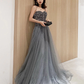 Gray Tulle Sequin Long Prom Dress Gray Tulle Formal Dress nv883
