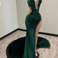 Black Girl Prom Dresses Long Mermaid Green Prom Gown With Train nv767
