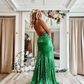 Cute Mermaid V Neck Green Sequins Prom Dresses with Appliques nv784