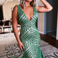Light Purple Deep V Neck Sequin Mermaid Prom Dress nv637