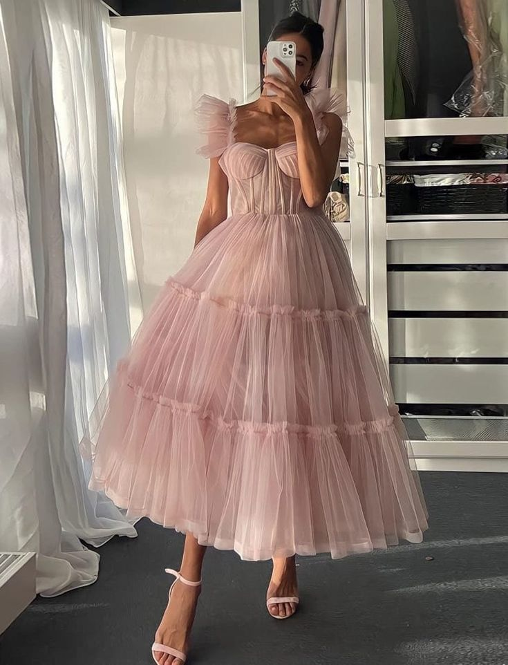 Ruffled Sleeves Tulle Dress, Tiered Ruffled A-line Skirt, Bridesmaid Party Dress, Graduation Dress, Wedding Party Dress, Tulle Corset Dress nv780