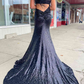 Cutout Blue One Shoulder Feathers Long Prom Dress nv837