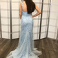 Vestido de baile longo sexy sereia com decote em V com alças de espaguete com renda lateral dividida online nv792
