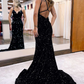 Blue Iridescent V-Neck Cross-Back Mermaid Long Prom Dress nv761