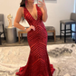 Light Purple Deep V Neck Sequin Mermaid Prom Dress nv637