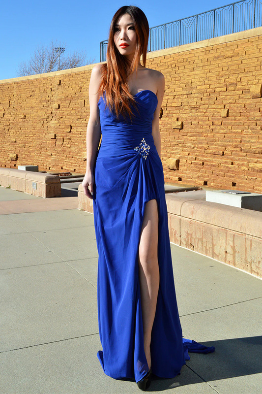 A-LINE SWEETHEART FLOOR LENGTH CHIFFON FRONT SLIT RHINESTONE PROM DRESS nv758