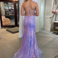 Cute Mermaid V Neck Lavender Sequins Prom Dresses with Slit nv797