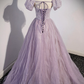 Purple Tulle Sequins Floor Length Prom Dress, A-Line Evening Party Dress nv889