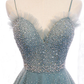Green Sweetheart Neck Tulle Sequin Long Prom Dress Green Evening Dress nv879