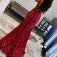 Light Purple Deep V Neck Sequin Mermaid Prom Dress nv637