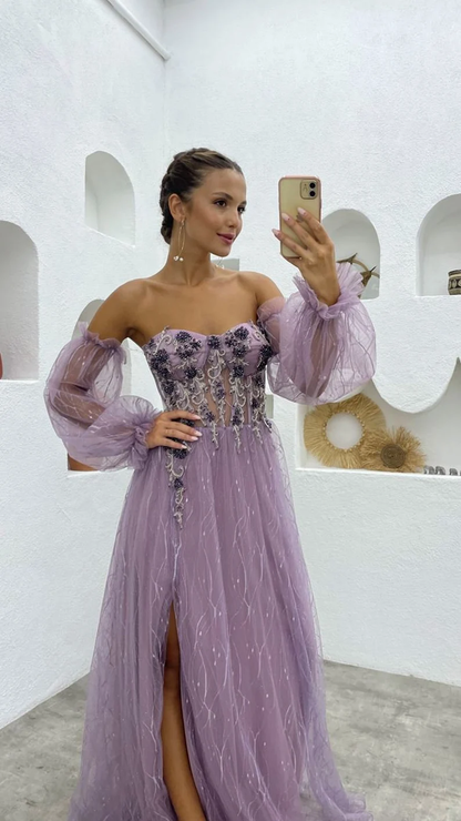 Fantasy fairy ball gown, corset tulle prom dress, occasion dress, purple mother of the bride dress, formal bustier dress nv795