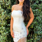 Pink Tight Homecoming Dress with Star and Fringes nv636