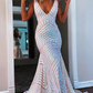 Light Purple Deep V Neck Sequin Mermaid Prom Dress nv637