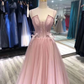 Charming Tulle Straps Long Formal Gown, Pink Elegant Party Dress nv894
