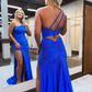 Beading Blue Mermaid One Shoulder Prom Dress with Side Slit  nv950