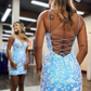 Sky Blue V-Neck Lace-Up Homecoming Dress with Appliques nv914
