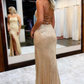 Sequin Straps Lace-Up Long Prom Dress with Slit nv991