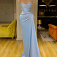 Unique Cross Sweetheart Light Blue Soft-pleated Long Prom Dress nv151