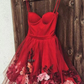 Cute Sweetheart Neck Burgundy Prom Dresses with Flowers, Burgundy Homecoming Dresses  nv539