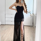 Strapless Black Lace Prom Dresses, Black Lace Formal Evening Bridesmaid Dresses  nv212