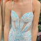White Iridescent Sequin Straps Cutout Mermaid Long Prom Dress nv994