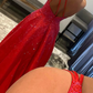 Red One Shoulder Prom Dress with Slit nv973