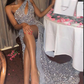 Mermaid Silver Sequin Sparkly Unique Modest Party Evening Long Prom Dresses nv248