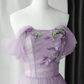 Cute Purple Tulle Sweetheart Off Shoulder Long Party Dress, A-Line Tulle Prom Dresses nv890
