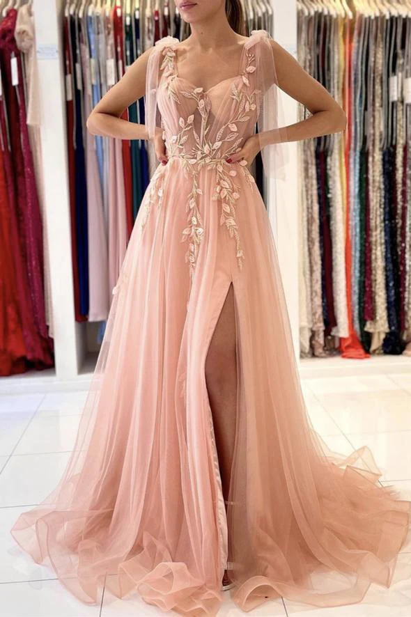 A line Tulle Sweetheart Pink Formal Evening Dresses Long Prom Dresses nv187