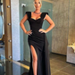 Black Mermaid Prom Dress Long With Split Ruffles nv304