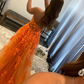 Orange sweetheart neck tulle lace long prom dress, orange formal graduation dress nv943