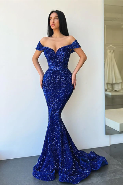 Glittering Sequins Sweetheart Off-the-shoulder Mermaid Prom Dresses nv322