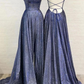Simple Shiny Spaghetti Straps Prom Dresses A Line Long Train Evening Dress high school prom dress nv127