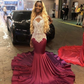 Mermaid Burgundy Prom Dress With Lace, Charming Prom Dress nv266