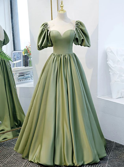 Simple A Line Green Satin Long Prom Dress, Evening Dress Custom Size nv389