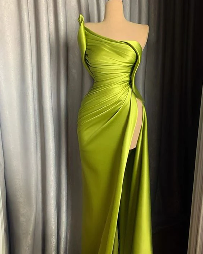 Sexy Green Sleeveless Side Slit Mermaid Prom Dresses nv406