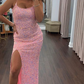 Glitter Pink Sequins Long Prom Dress with Slit nv289