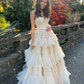 Champagne tulle long prom dress, champagne tulle formal dress nv438