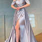 Off the Shoulder Pleats Beads Long Prom Dress with Slit nv316