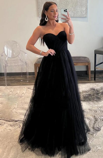 Black Sweetheart Tulle Long Prom Dresses nv1018